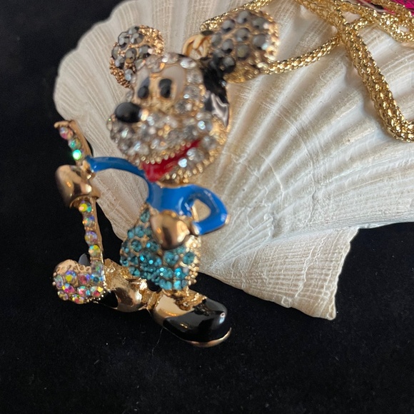 NEW BETSEY JOHNSON GOLF MICKEY MOUSE RHINESTONE EMBELLISHED CHAIN NECKLACE, UNUS - Picture 2 of 4